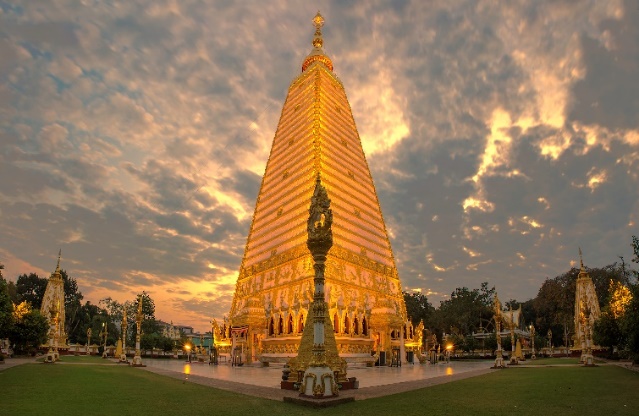 A picture containing outdoor, yellow, temple, tower  Description automatically generated